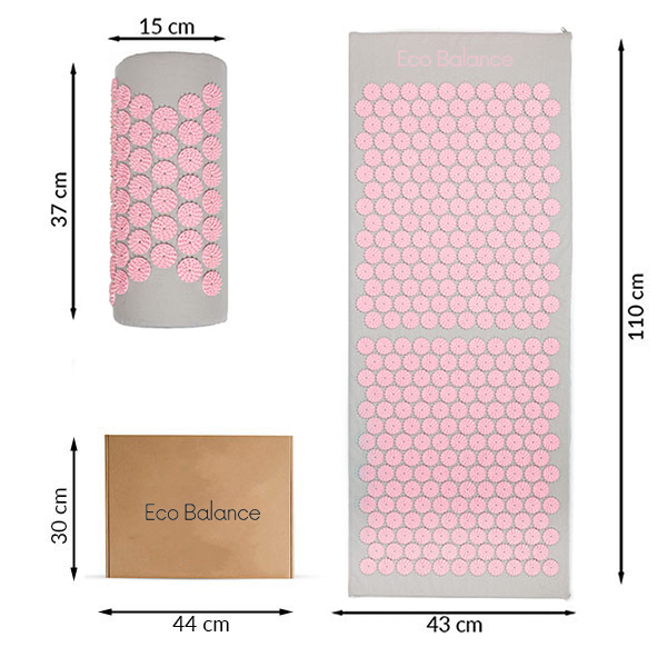Grey-Pink Eco Acupressure Mat & Pillow - Long, 110cm