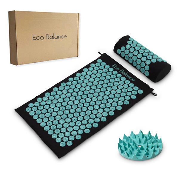Black & Mint Acupressure Mat + Pillow – 73cm Eco Set
