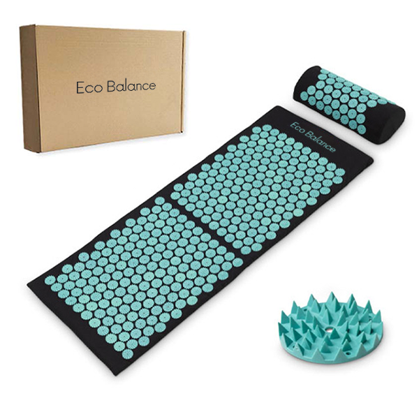 Eco Acupressure Mat & Pillow Set - Black-Mint, 110cm