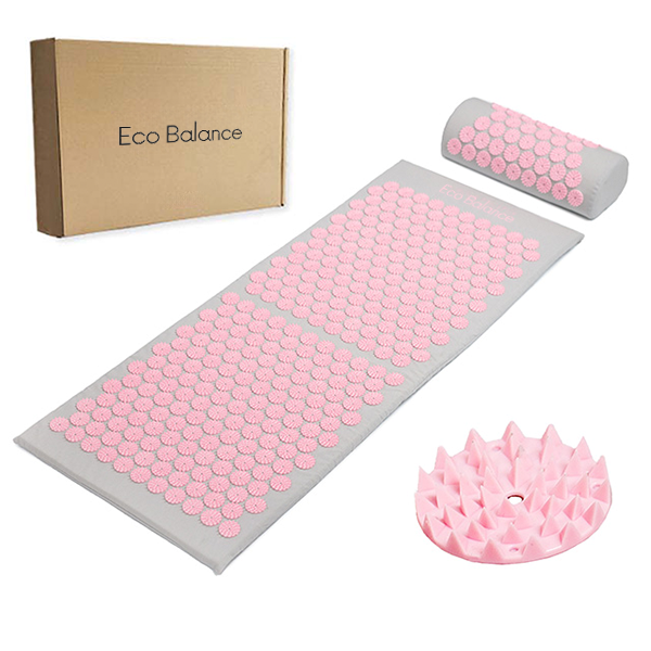 Grey-Pink Eco Acupressure Mat & Pillow - Long, 110cm