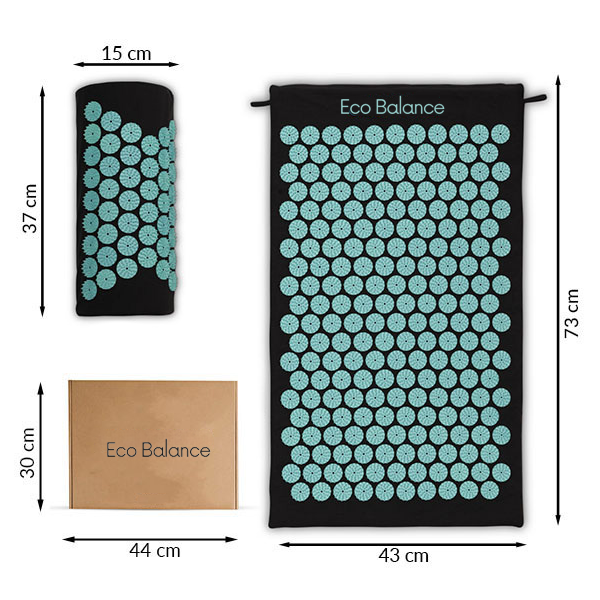 Acupressure Mat Black and Mint  Eco Balance Acumats Length 72 cm + Pillow