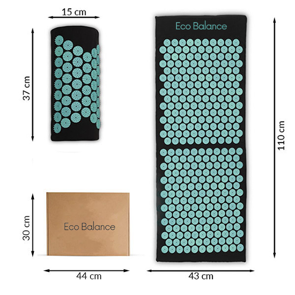 Acupressure Mat Black-Mint Eco Balance Acumats Length 110 cm + spiked pillow + Box