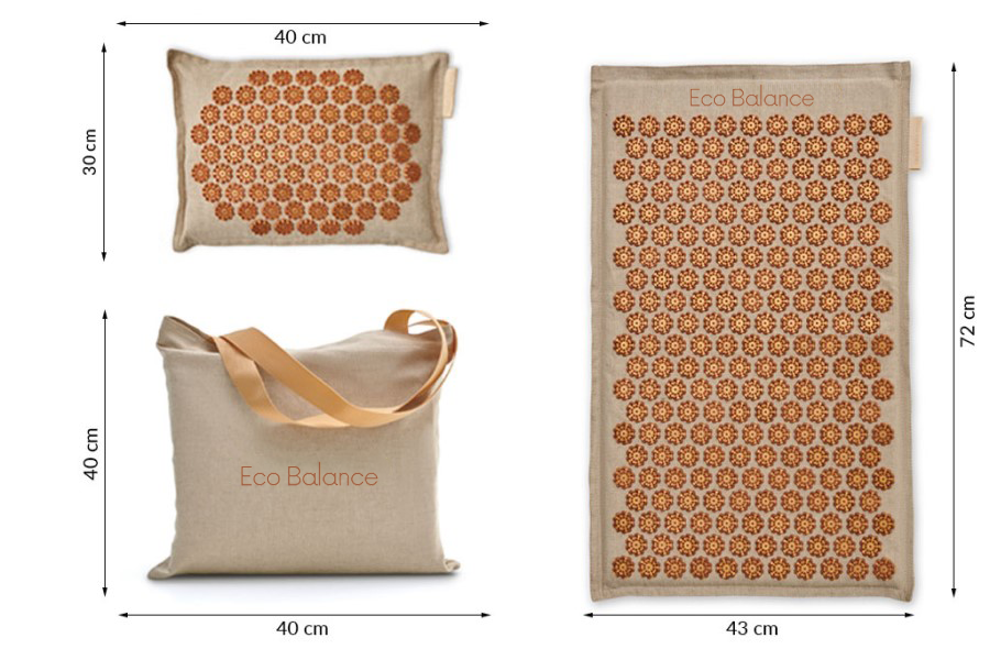 Acupressure Mat Natura Line and Cotton Orange Eco Balance Acumats Length 72 cm + Pillow + Curry Bag