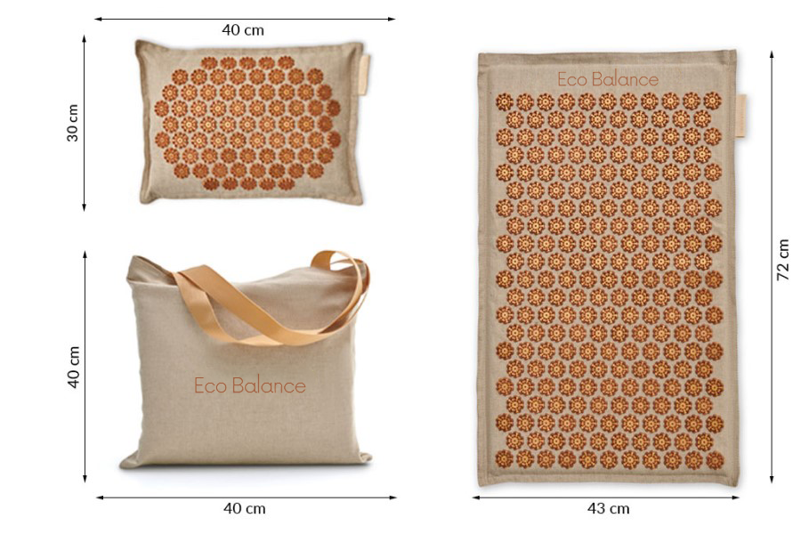 Acupressure Mat Natura Line and Cotton Gold Eco Balance Acumats Length 72 cm + Pillow + Carry Bag