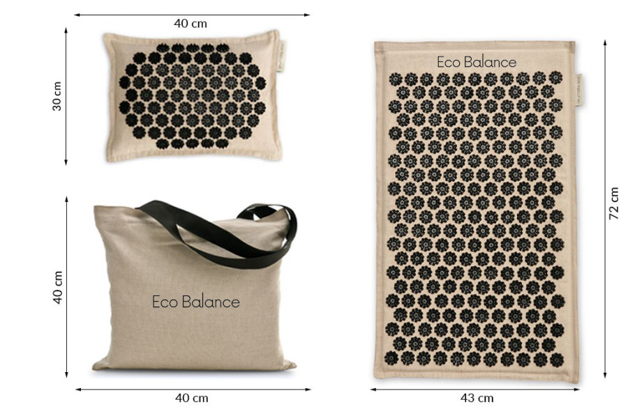 Acupressure Mat Natura Line and Cotton Black Eco Balance Acumats Length 72 cm + Pillow + Curry Bag