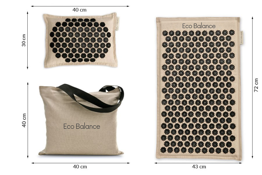 Acupressure Mat Natura Line and Cotton Black Eco Balance Acumats Length 72 cm + Pillow + Carry Bag