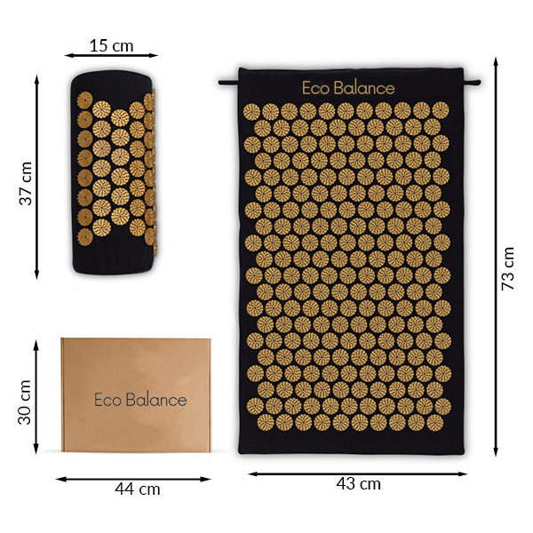 Acupressure Mat Black-Gold Eco Balance Acumats Length 37 cm + spiked pillow + Box