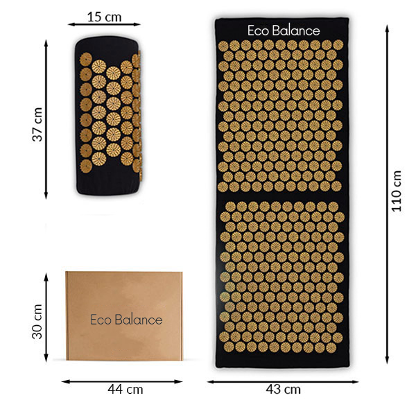 Acupressure Mat Black-Gold Eco Balance Acumats Length 110 cm + spiked pillow + Box