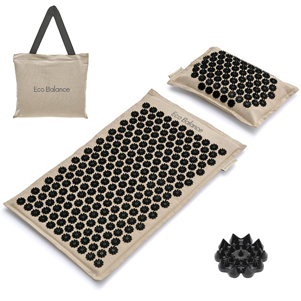 Acupressure Mat Natura Line and Cotton Black Eco Balance Acumats Length 72 cm + Pillow + Carry Bag