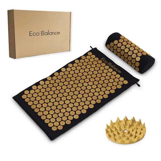 Acupressure Mat Black-Gold Eco Balance Acumats Length 37 cm   + spiked pillow + Box