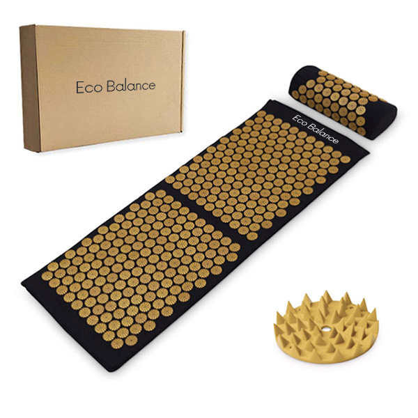 Acupressure Mat Black-Gold Eco Balance Acumats Length 110 cm + spiked pillow